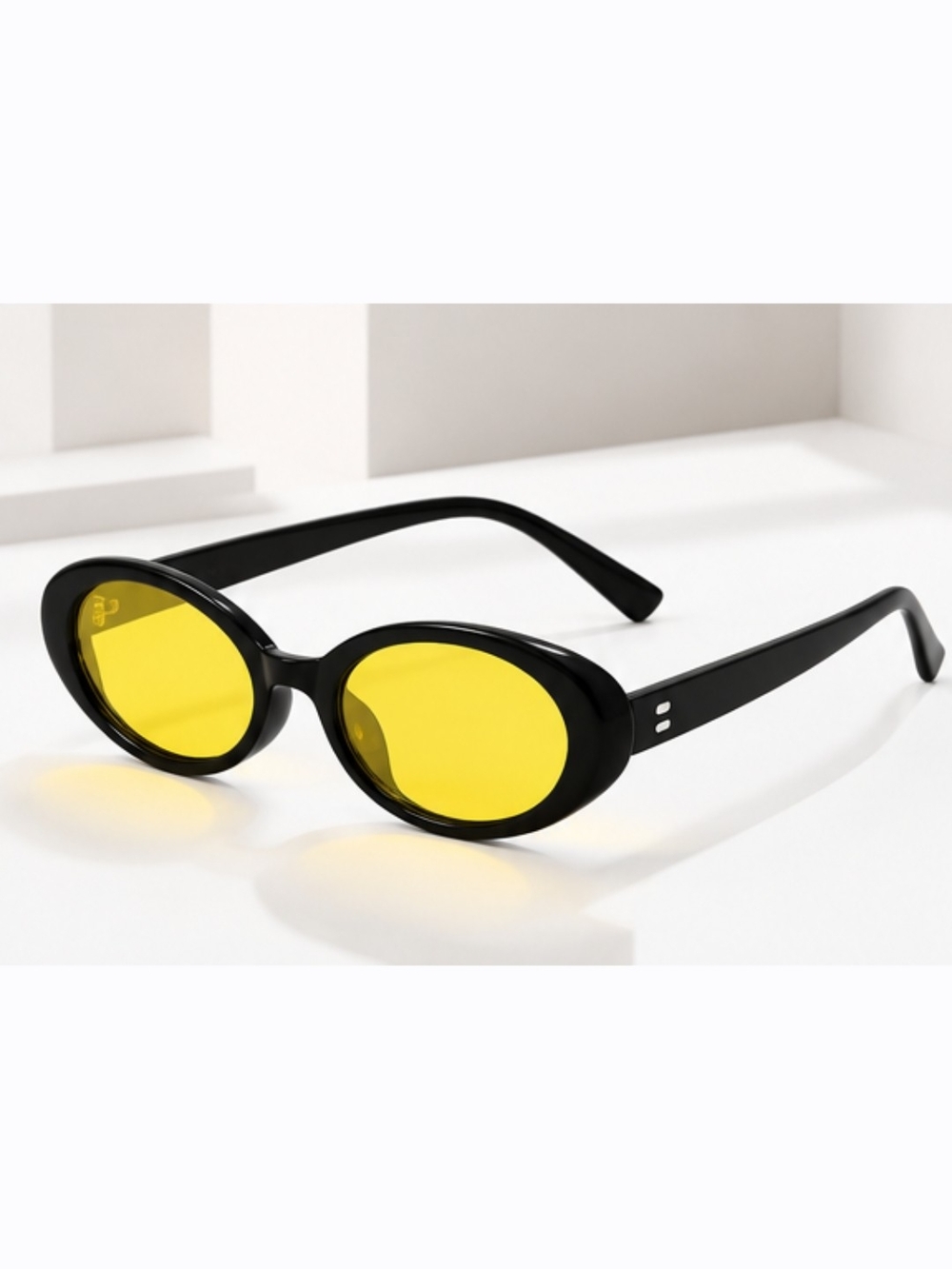 Black Frame Yellow Lens Oval Sunglasses - Women Accessories